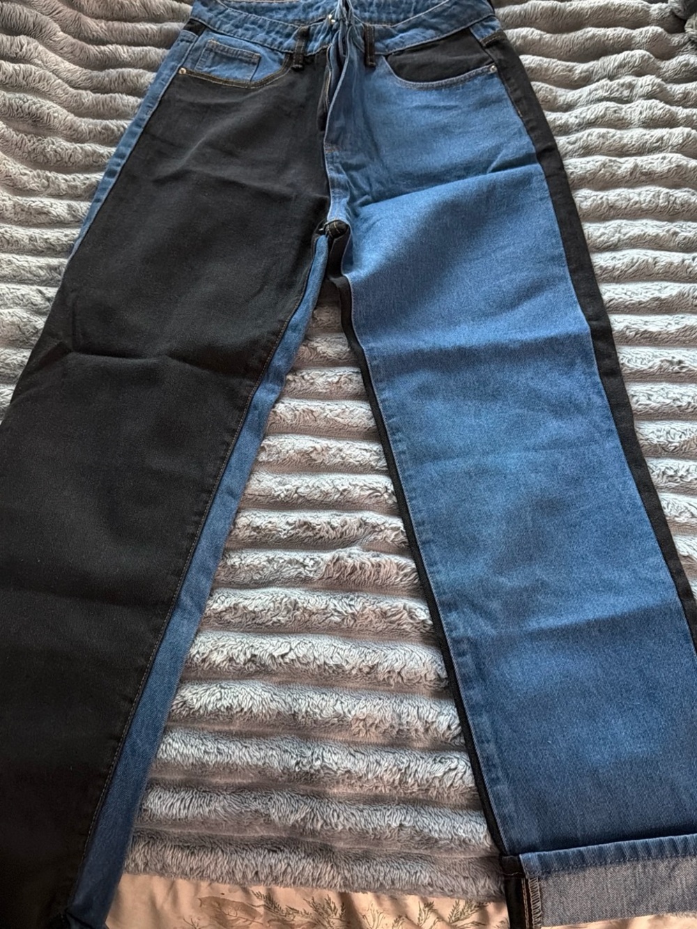 Men's Two-Tone Black and Blue Jeans